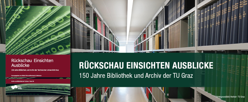 Cover der Festschrft, im Hintergrund Bücherregale der Bibliothek