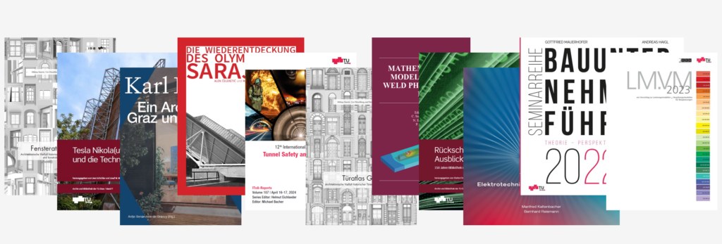 Eine Collage aus Buchcovern von Verlagspublikationen.